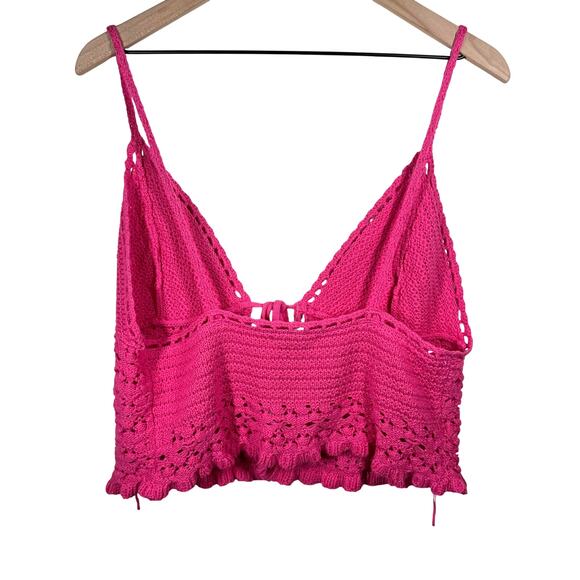 NWT AE Tie-Front Cami Size XL Crochet Hot Pink Tank Top Coquette Girl Balletcore - Picture 4 of 11